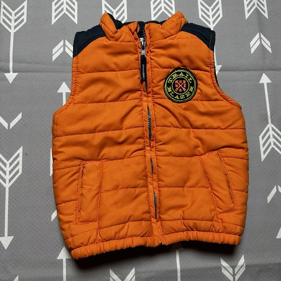 Genuine Kids From Oshkosh Toddlers' Puffer Vest Sz‎ 2T  Full Zip Logo Orange - Picture 1 of 9